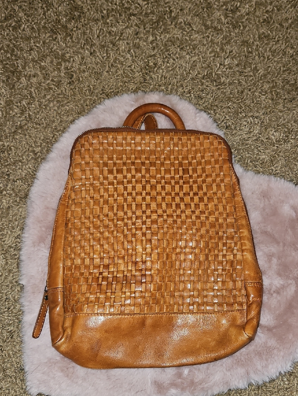 Vilenca Holland Emilia Intrecciato Woven Leather Backpack in Cognac Tan